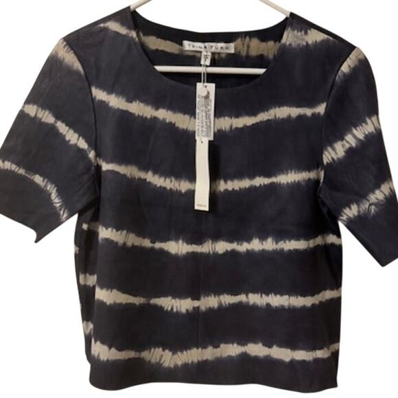 NWT Trina Turk Memphis Tie Dye Striped Lamb Leather Box Top S - Picture 2 of 4